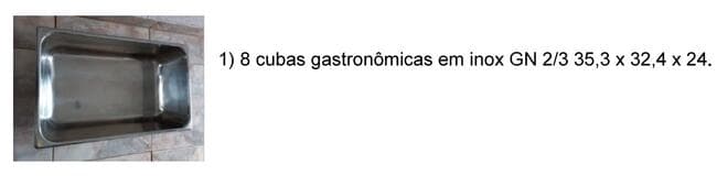 8 cubas gastronômicas em inox - leilão judicial - Não informado BR - lance mínimo R$ 420