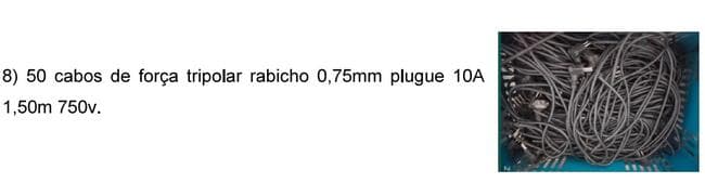 50 cabos de força PoIrbicho 0,75mm - leilão judicial - Não informado BR - lance mínimo R$ 200